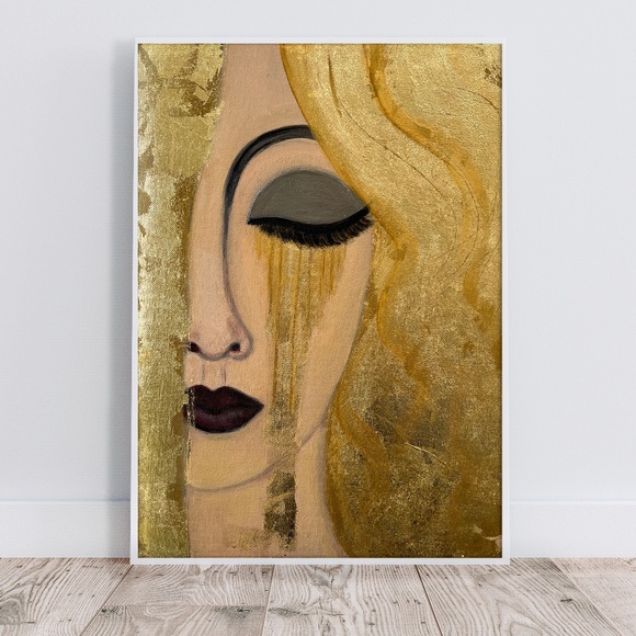 Golden Reverie – Abstract Gold Gilded Woman11x14 Acrylic on Canvas